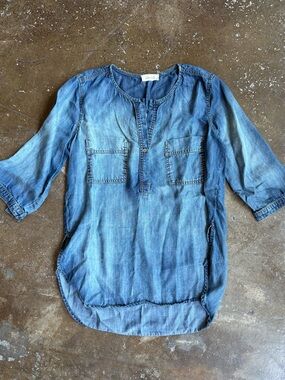 Bella Dahl Blue Chambray Button-Front Tunic